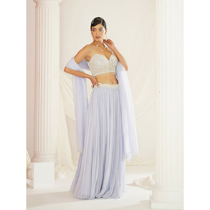 Kapda Dori Powder Blue Embroidered Lehenga with Blouse and Dupatta (Set of 3)