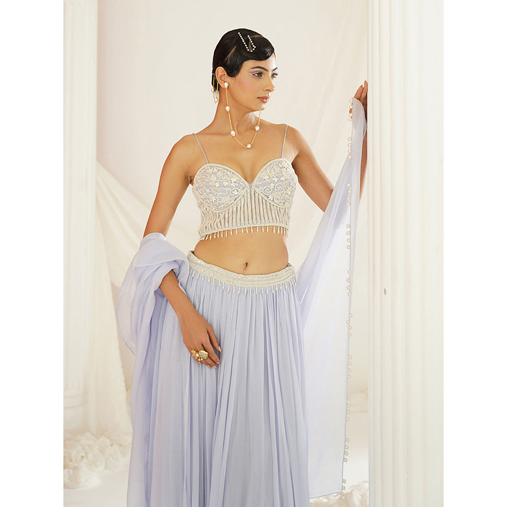 Kapda Dori Powder Blue Embroidered Lehenga with Blouse and Dupatta (Set of 3)