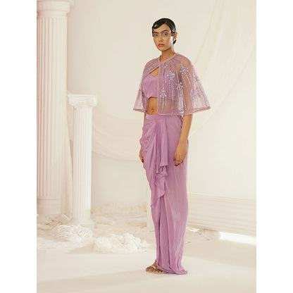 Kapda Dori Lavender Embroidered Blouse with Skirt and Cape (Set of 3)