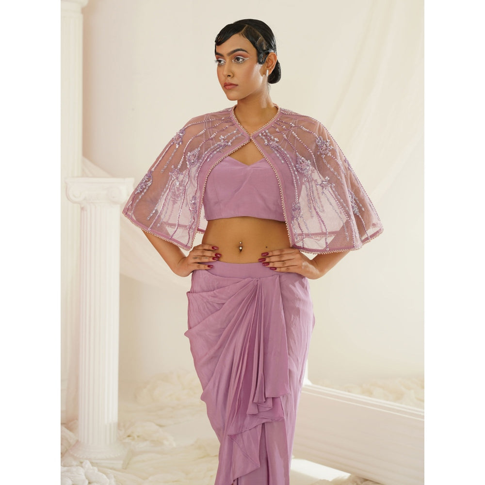 Kapda Dori Lavender Embroidered Blouse with Skirt and Cape (Set of 3)