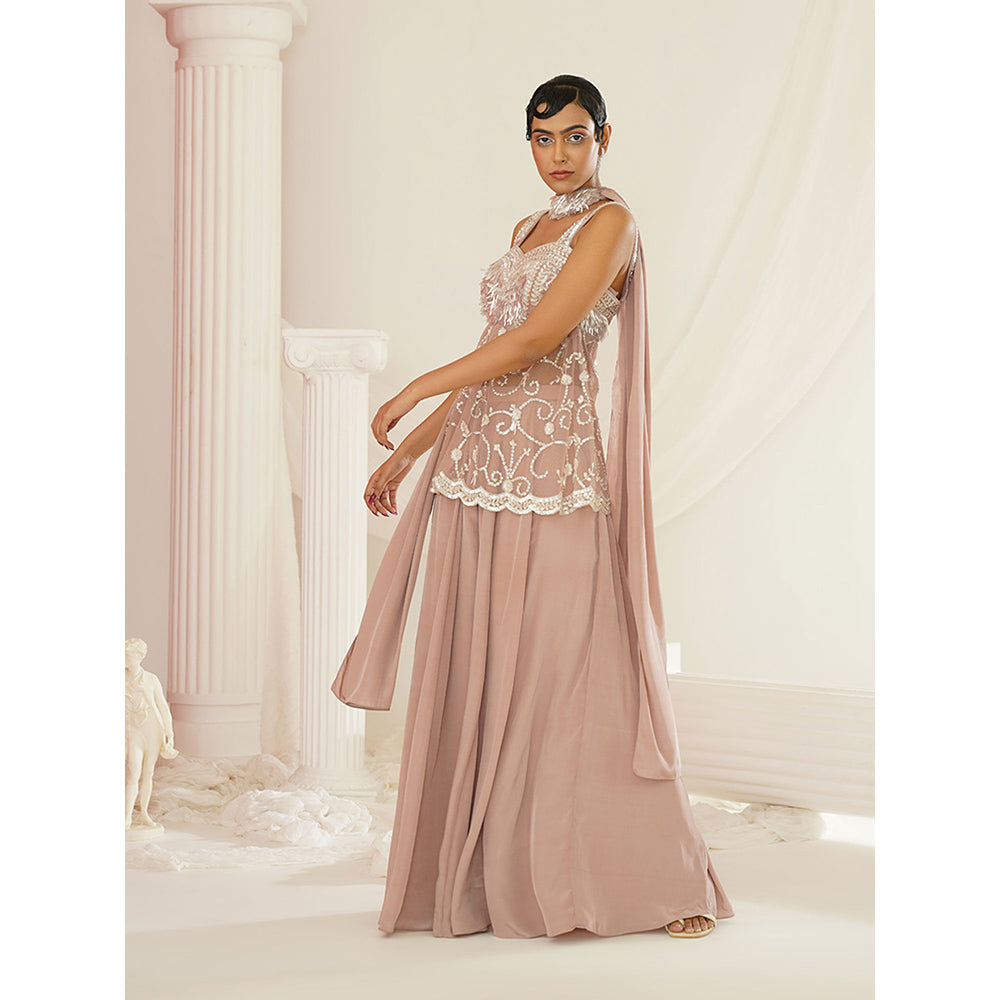 Kapda Dori Nude Sharara with Peplum Top and Dupatta (Set of 3)