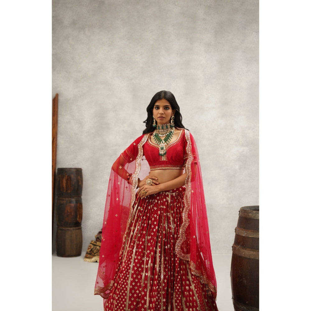 Kapda Dori Maroon Sequins Embroidered Lehenga with Blouse and Dupatta (Set of 3)