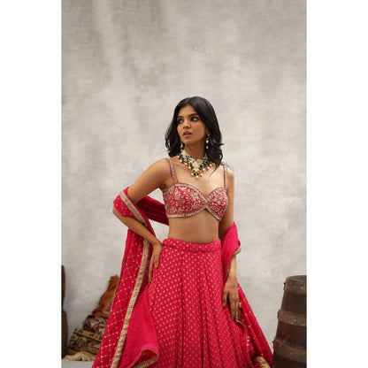 Kapda Dori Pink Embroidered Banarsi Georgette Blouse with Lehenga and Dupatta (Set of 3)