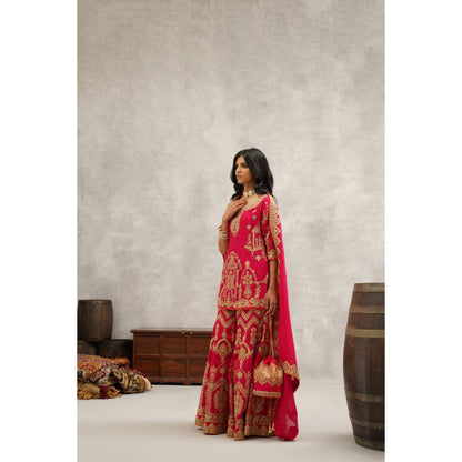 Kapda Dori Pink Embroidered Sharara with Kurta and Dupatta (Set of 3)