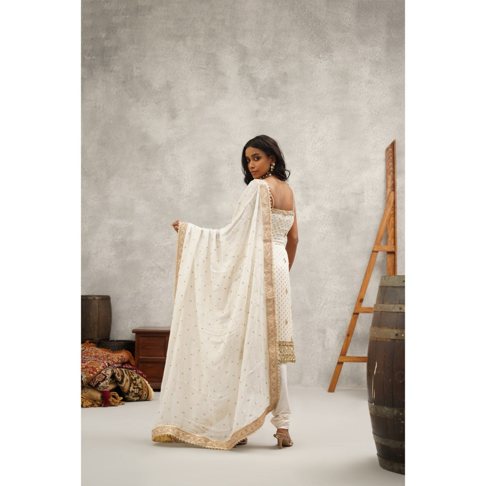 Kapda Dori Ivory Embroidered Kurta with Churidar and Dupatta (Set of 3)