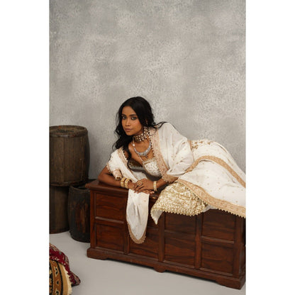 Kapda Dori Ivory Embroidered Kurta with Churidar and Dupatta (Set of 3)