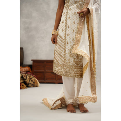 Kapda Dori Ivory Embroidered Kurta with Churidar and Dupatta (Set of 3)