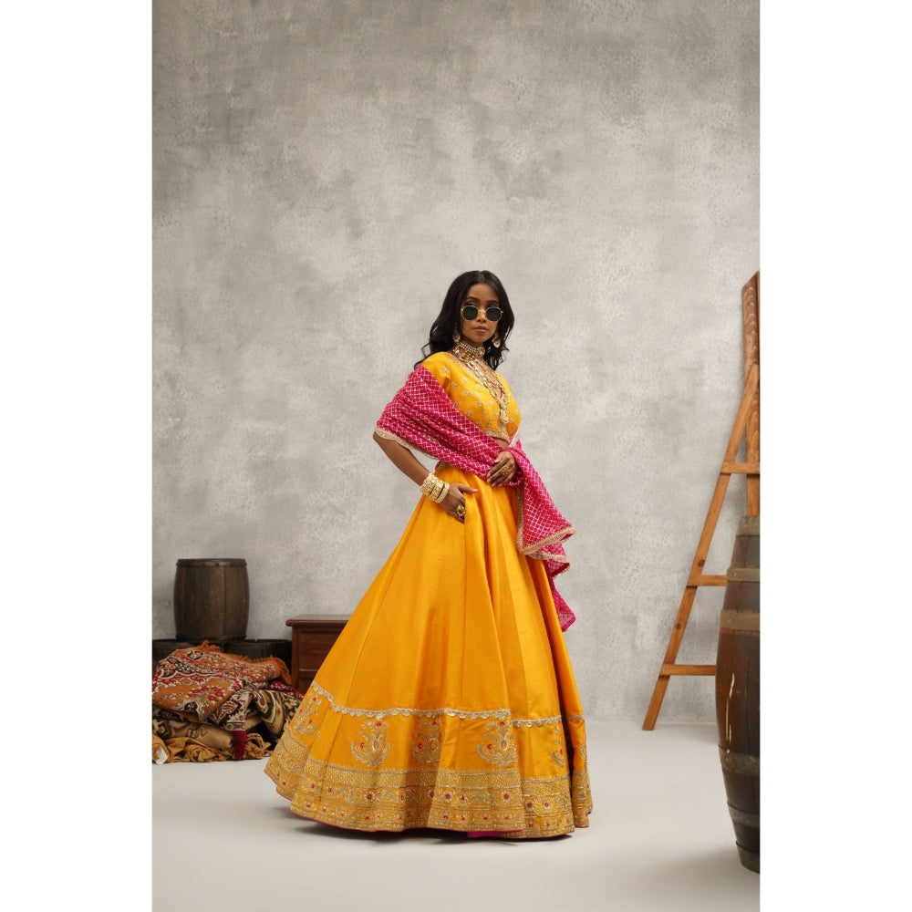 Kapda Dori Yellow Embroidered Lehenga with Blouse and Dupatta (Set of 3)