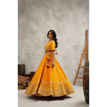 Kapda Dori Yellow Embroidered Lehenga with Blouse and Dupatta (Set of 3)