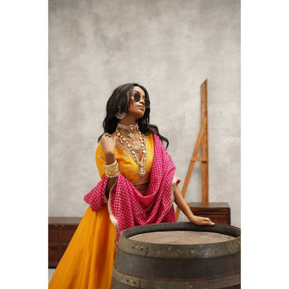 Kapda Dori Yellow Embroidered Lehenga with Blouse and Dupatta (Set of 3)