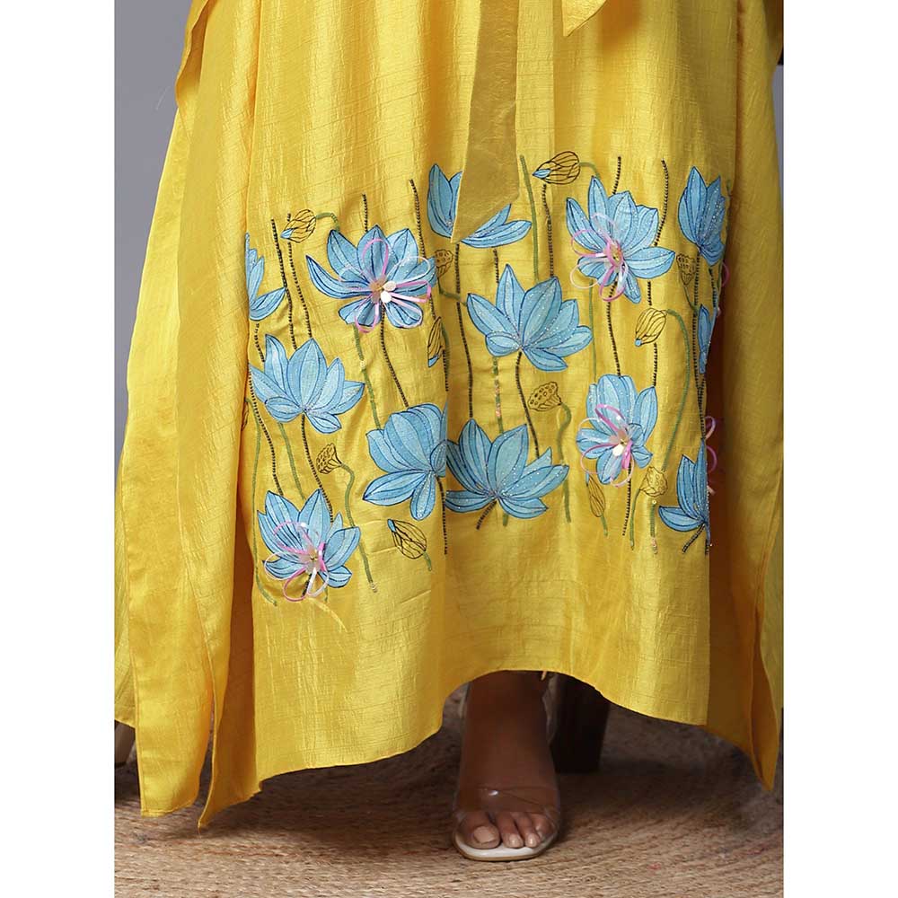 Arpita Sulakshana Blue Flower Hand painted Yellow Kaftan