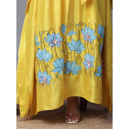 Arpita Sulakshana Blue Flower Hand painted Yellow Kaftan