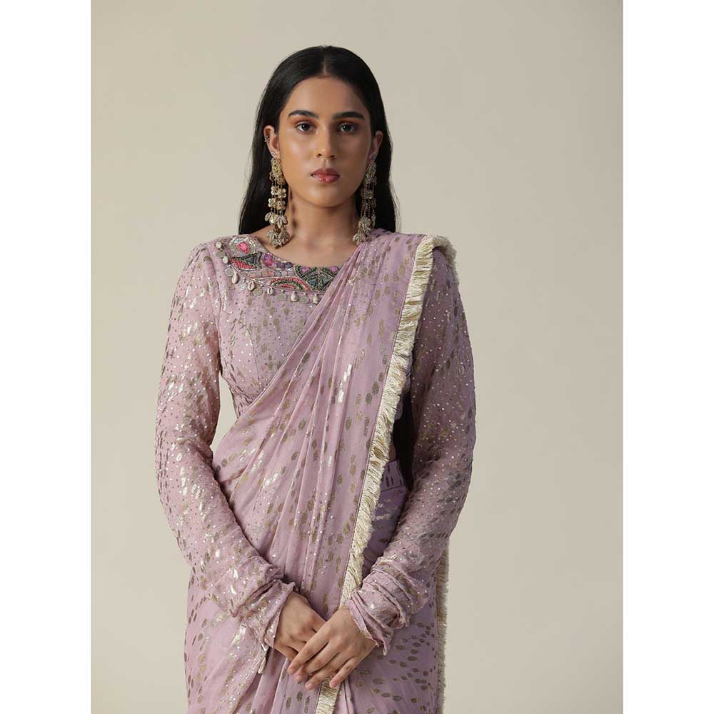 Arpita Sulakshana Lavender Pre-Draped Georgette Saree with Stitched Blouse