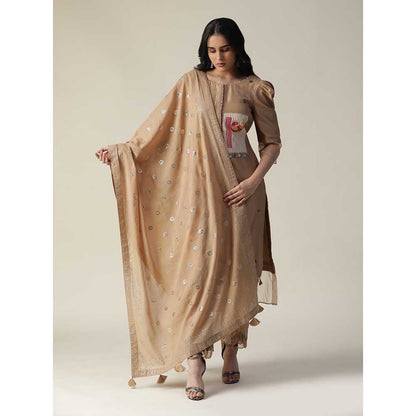 Arpita Sulakshana Chanderi Hand Painted Embroidered Brown Kurta (Set of 3)