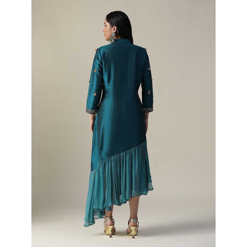 Arpita Sulakshana Dark Bermuda Blue Raw Silk Maxi Dress