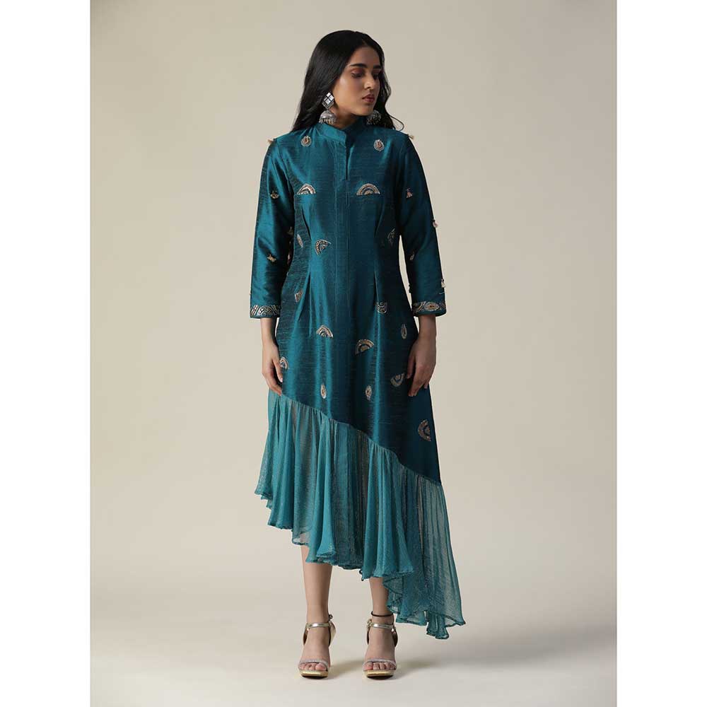 Arpita Sulakshana Dark Bermuda Blue Raw Silk Maxi Dress