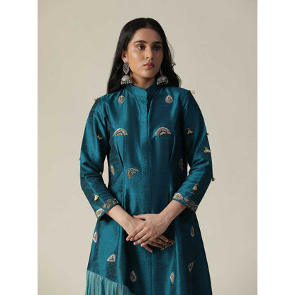 Arpita Sulakshana Dark Bermuda Blue Raw Silk Maxi Dress