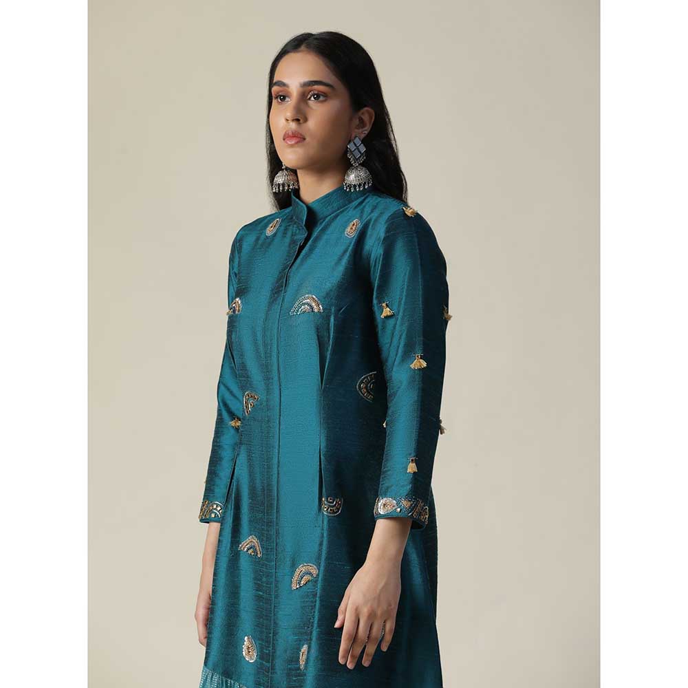 Arpita Sulakshana Dark Bermuda Blue Raw Silk Maxi Dress