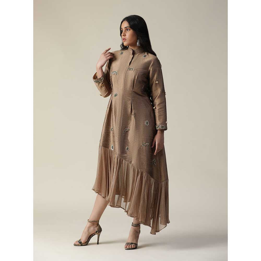 Arpita Sulakshana Cocoa Brown Raw Silk Maxi Dress