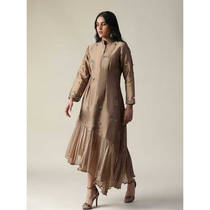 Arpita Sulakshana Cocoa Brown Raw Silk Maxi Dress