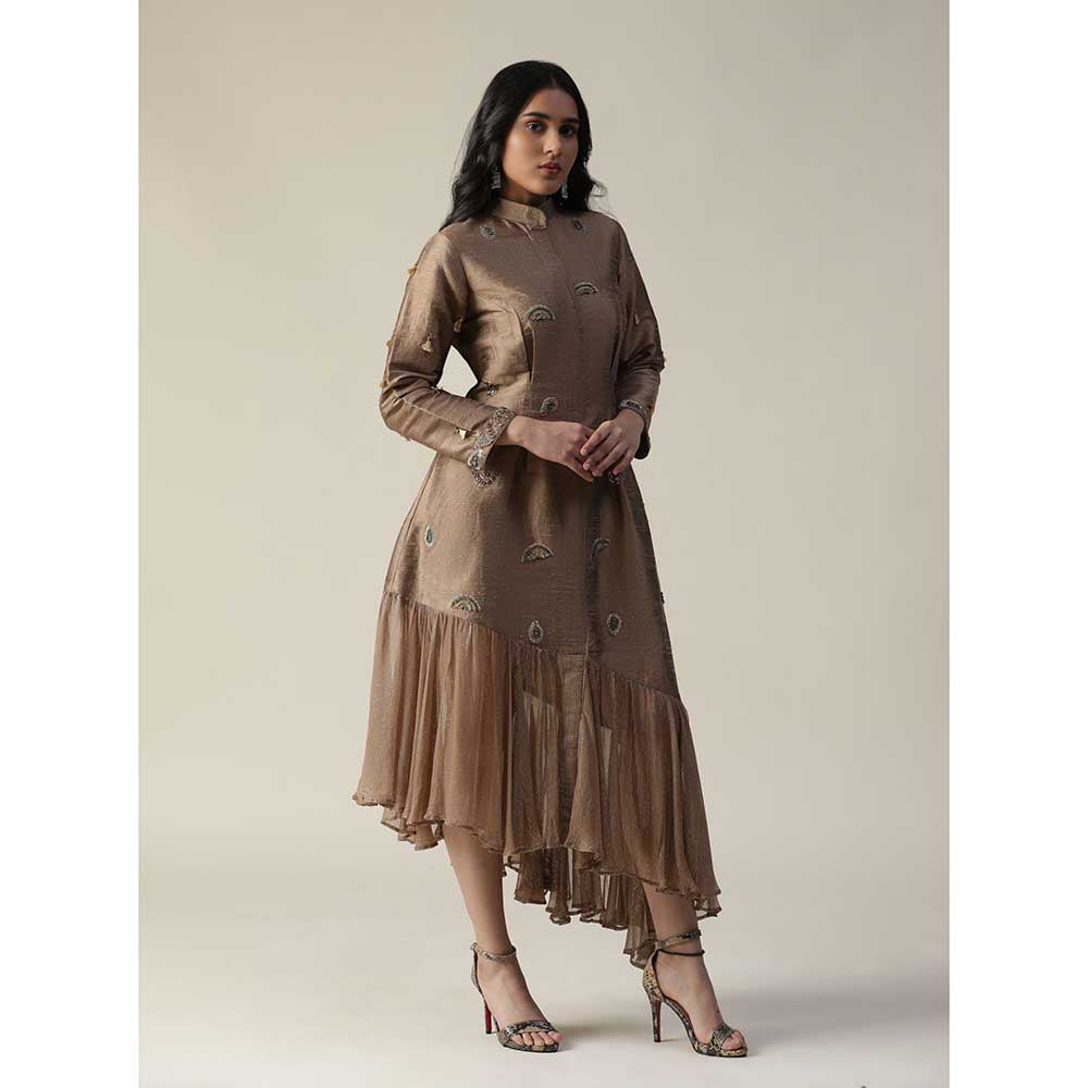 Arpita Sulakshana Cocoa Brown Raw Silk Maxi Dress