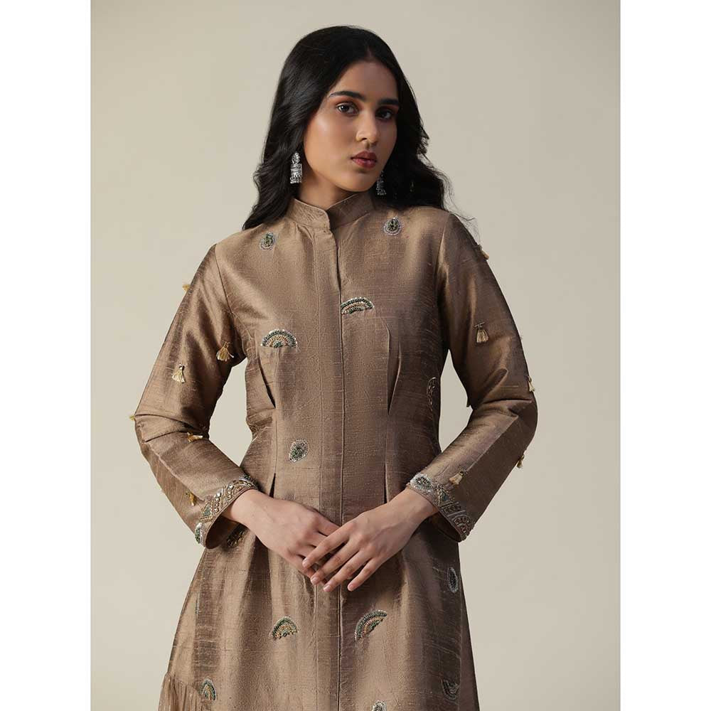 Arpita Sulakshana Cocoa Brown Raw Silk Maxi Dress
