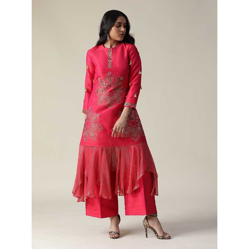 Arpita Sulakshana Red La Rosa Raw Silk Kurta (Set of 2)