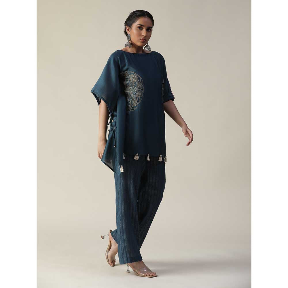 Arpita Sulakshana Prussian Teal Blue Embellished Short Kaftan (Set of 2)