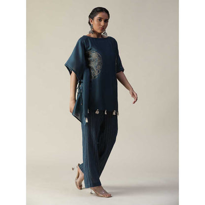 Arpita Sulakshana Prussian Teal Blue Embellished Short Kaftan (Set of 2)
