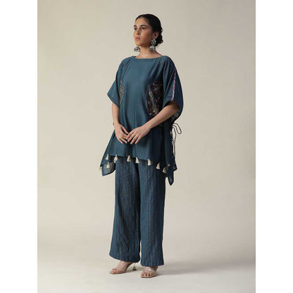 Arpita Sulakshana Prussian Teal Blue Embellished Short Kaftan (Set of 2)