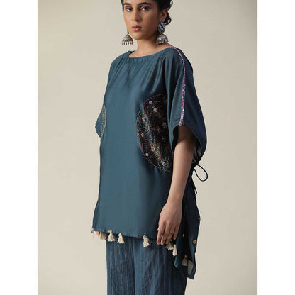 Arpita Sulakshana Prussian Teal Blue Embellished Short Kaftan (Set of 2)