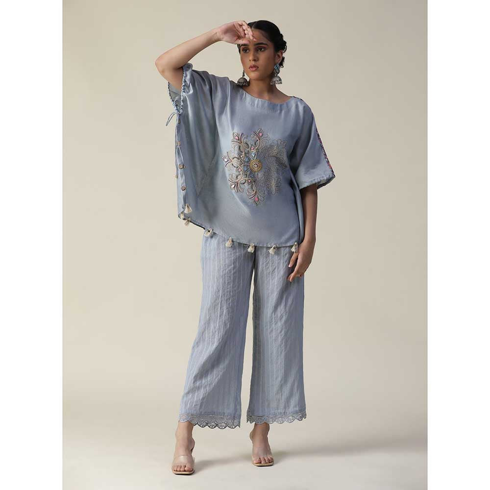 Arpita Sulakshana Ice Blue Embroidered Short Kaftan (Set of 2)