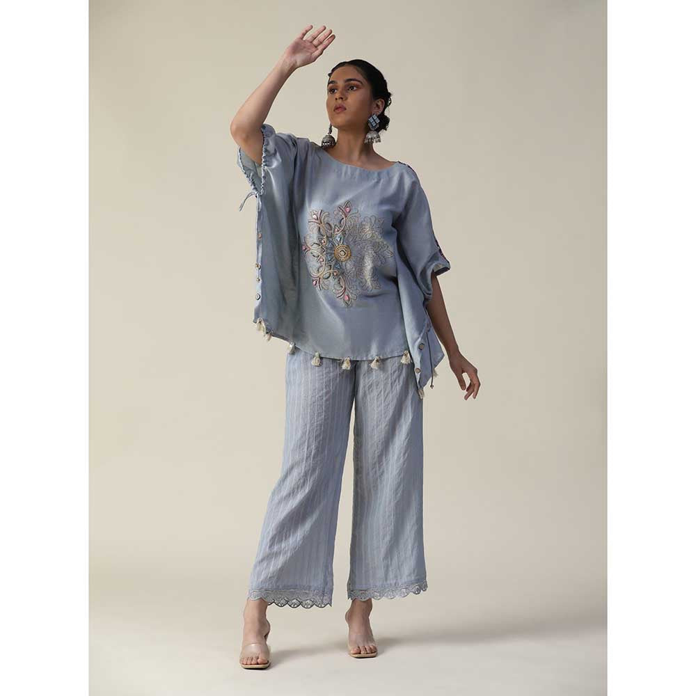Arpita Sulakshana Ice Blue Embroidered Short Kaftan (Set of 2)