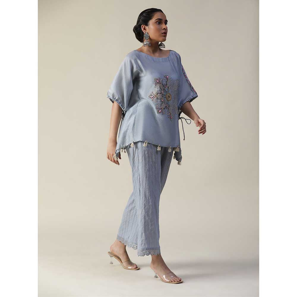 Arpita Sulakshana Ice Blue Embroidered Short Kaftan (Set of 2)