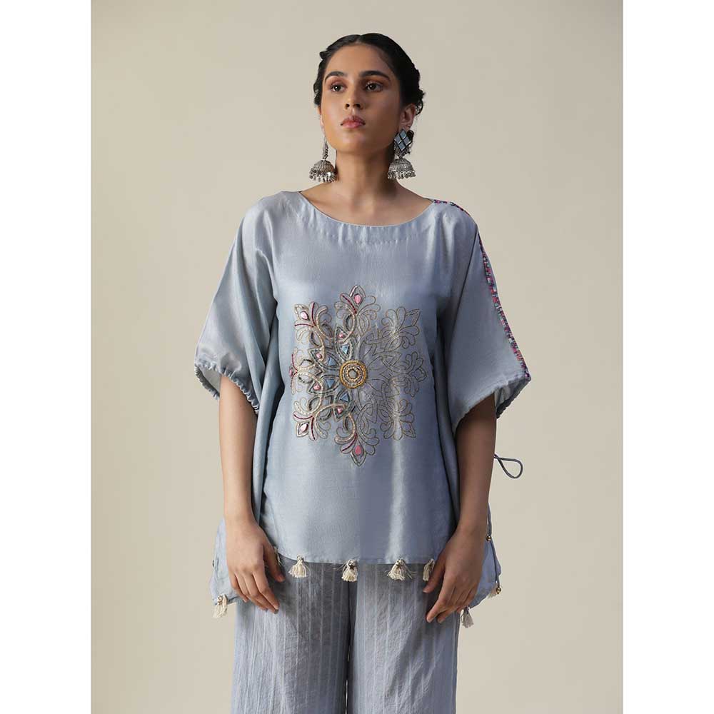 Arpita Sulakshana Ice Blue Embroidered Short Kaftan (Set of 2)