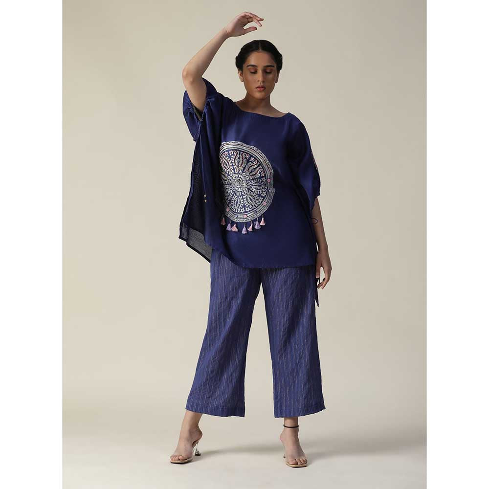 Arpita Sulakshana Cobalt Navy Blue Embroidered Short Kaftan (Set of 2)