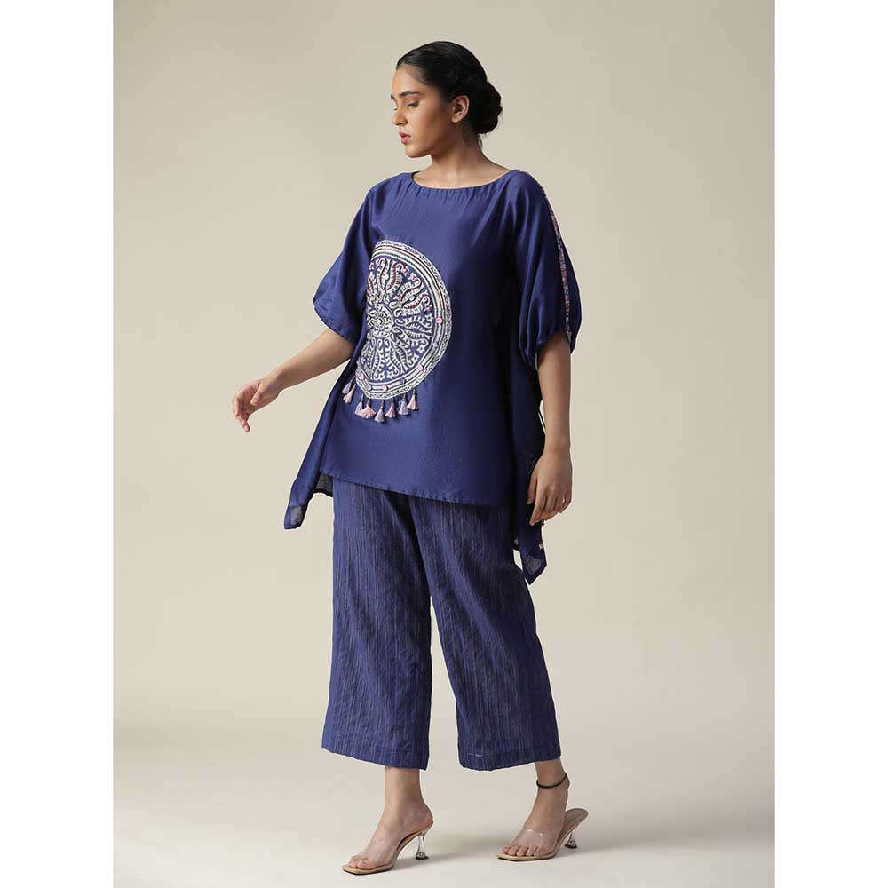 Arpita Sulakshana Cobalt Navy Blue Embroidered Short Kaftan (Set of 2)