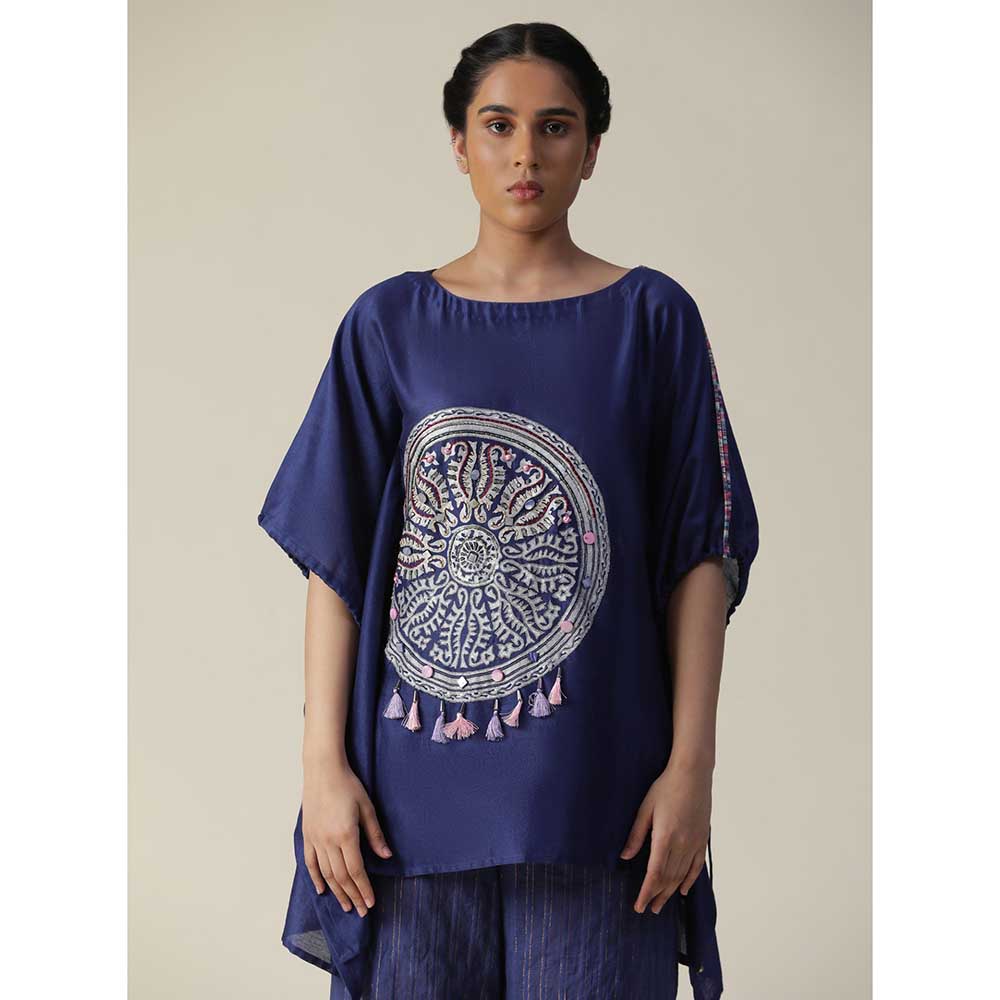 Arpita Sulakshana Cobalt Navy Blue Embroidered Short Kaftan (Set of 2)