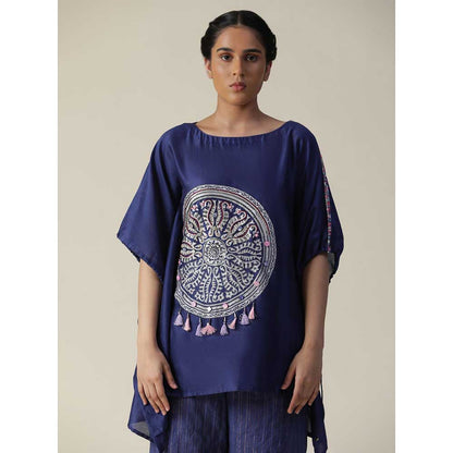 Arpita Sulakshana Cobalt Navy Blue Embroidered Short Kaftan (Set of 2)