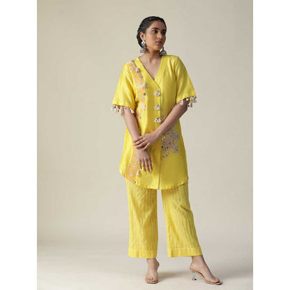Arpita Sulakshana Jaune Mimosa Yellow Hand Painted Embroidered Co-Ord (Set of 2)