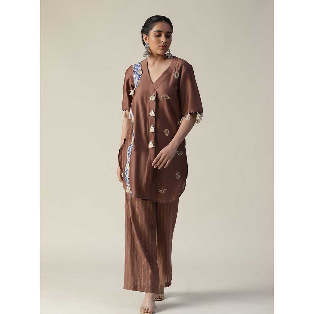 Arpita Sulakshana Van Dyke Brown Hand Painted Embroidered Co-Ord (Set of 2)