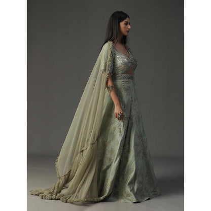 Arpita Sulakshana Sea Green Embroidered Anarkali with Dupatta (Set of 2)