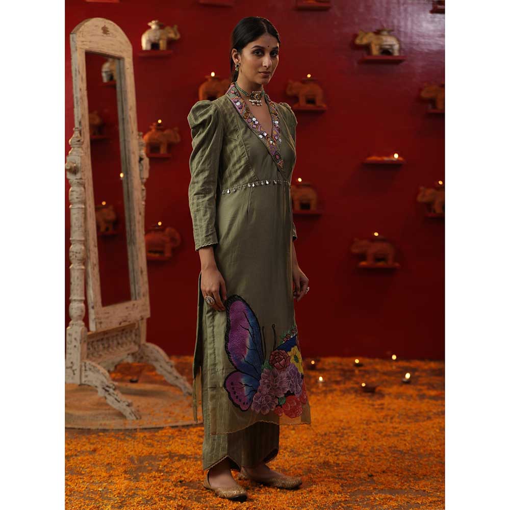 Arpita Sulakshana Pista Green Handpainted Kurta with Pant and Dupatta (Set of 3)