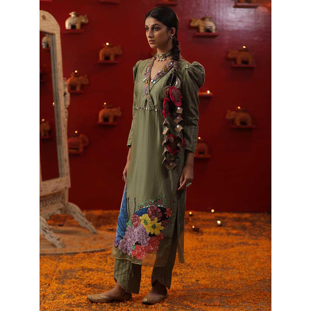 Arpita Sulakshana Pista Green Handpainted Kurta with Pant and Dupatta (Set of 3)
