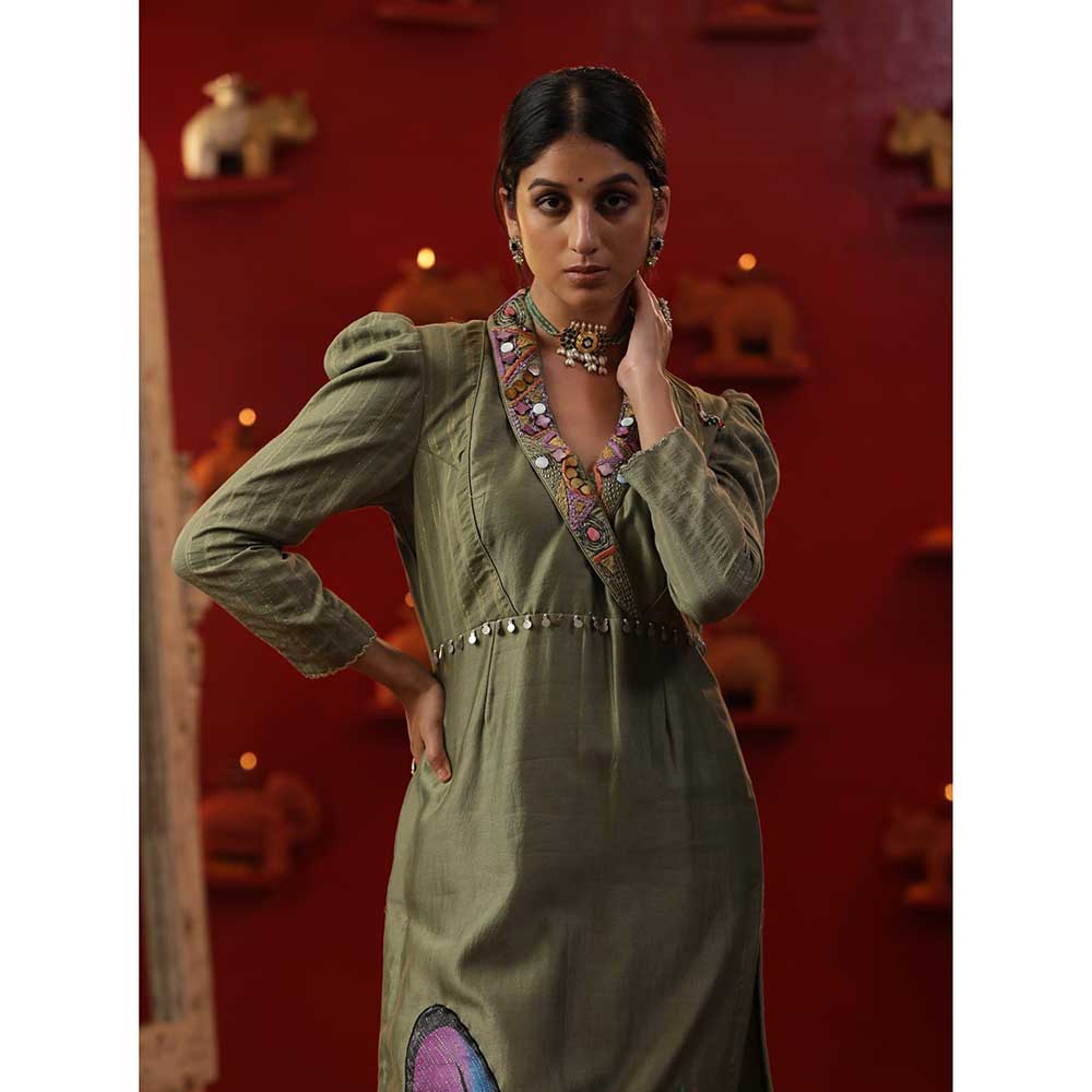Arpita Sulakshana Pista Green Handpainted Kurta with Pant and Dupatta (Set of 3)