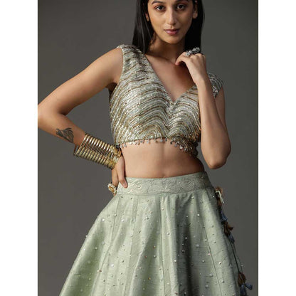 Arpita Sulakshana Sea Green Handpainted Lehenga with Blouse and Cape (Set of 3)