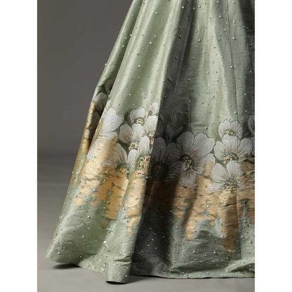 Arpita Sulakshana Sea Green Handpainted Lehenga with Blouse and Cape (Set of 3)