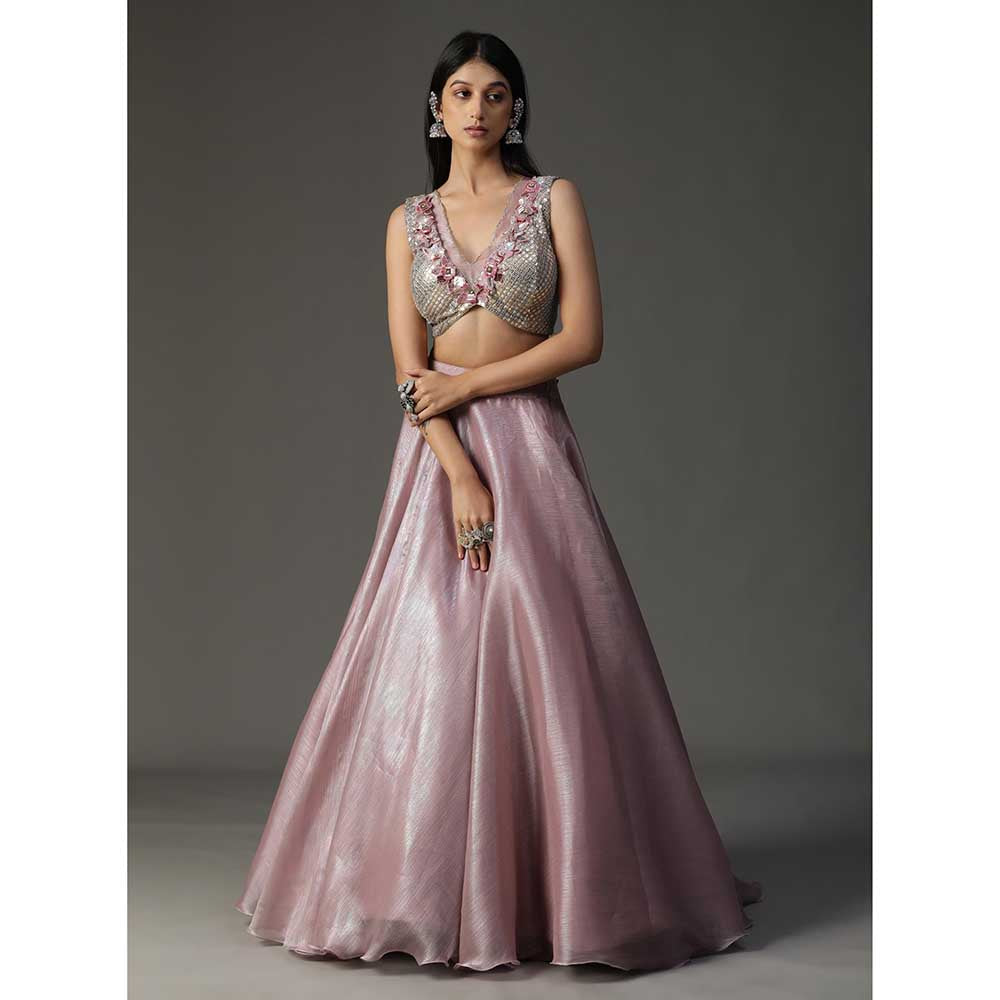 Arpita Sulakshana Pink Organza Lehenga with Blouse and Dupatta (Set of 3)