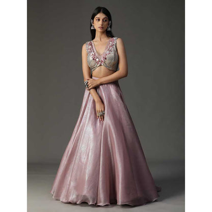 Arpita Sulakshana Pink Organza Lehenga with Blouse and Dupatta (Set of 3)