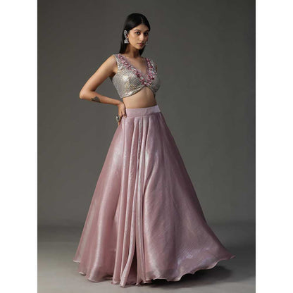 Arpita Sulakshana Pink Organza Lehenga with Blouse and Dupatta (Set of 3)